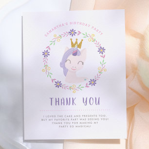 Magical Unicorn Princess   Birthday Thank You Postcard