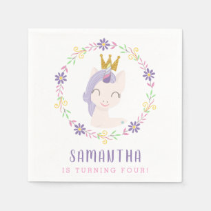 Magical Unicorn Princess Girl Birthday Party Napkins