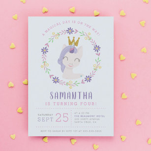 Magical Unicorn Princess   Pink & Gold Birthday Invitation