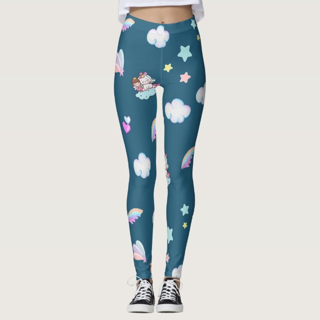Magical Unicorn Princess rainbow pattern gradient  Leggings (Front)