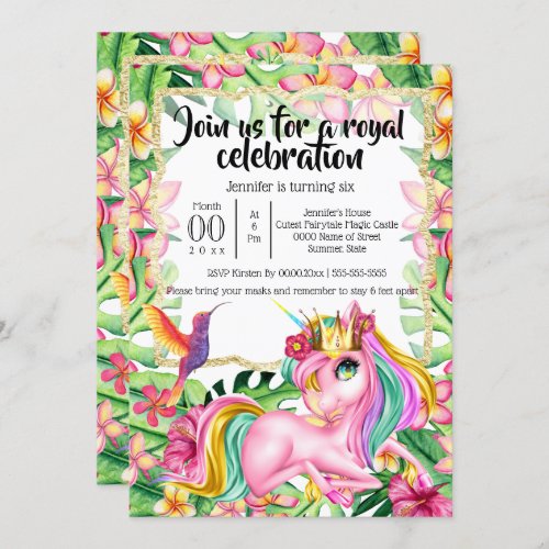 Magical unicorn princess tropical woodland island invitation
