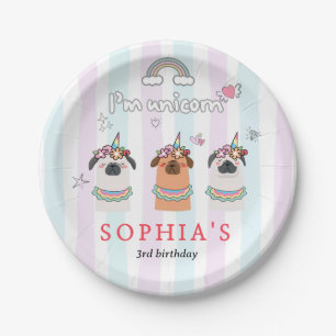 Magical Unicorn Pug Birthday Invitation Paper Plates