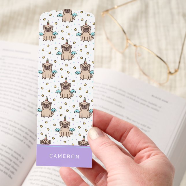 Magical Unicorn Pug Personalized Bookmarks (Hand)