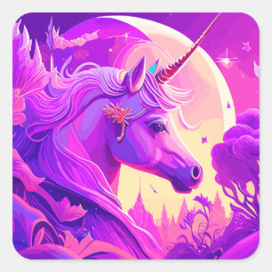 Magical Unicorn Purple and Pink Dreams Square Sticker