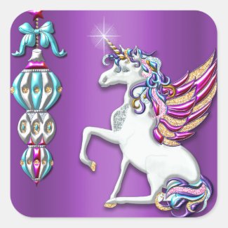 Magical Unicorn Purple Christmas Square Sticker