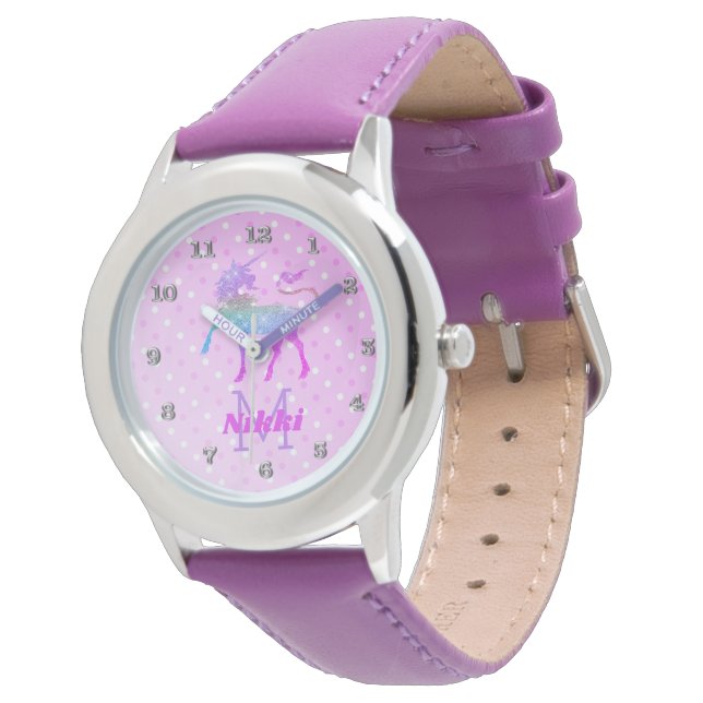Magical Unicorn Purple Personalized Girls Watch (Angled)