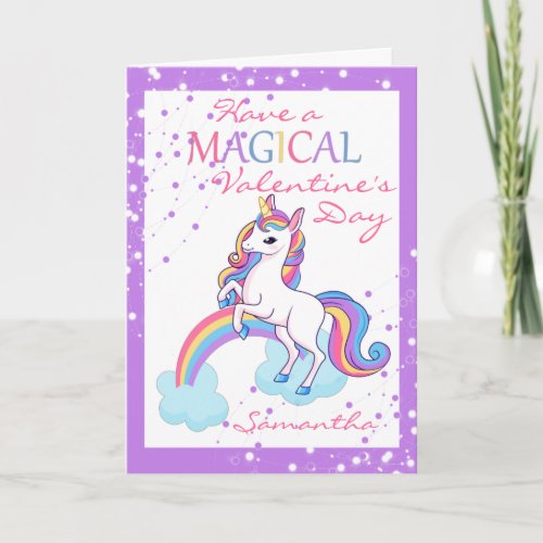 Magical Unicorn purple Valentines Day Card