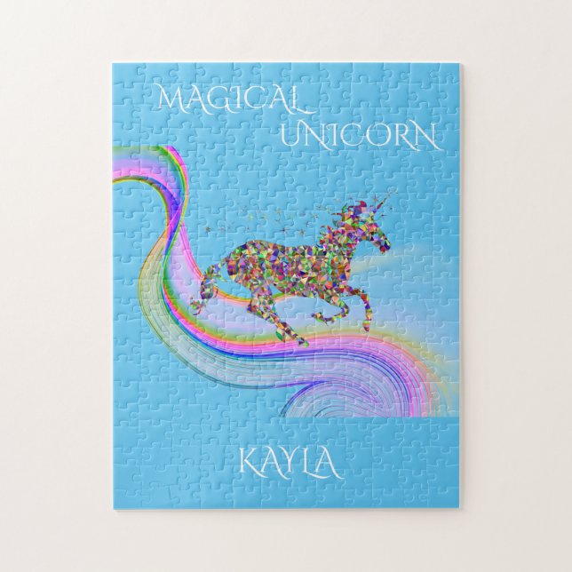 Magical unicorn puzzle with personalized name. (Vertical)