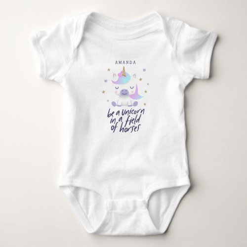 Magical Unicorn Quote  Add Name Baby Bodysuit