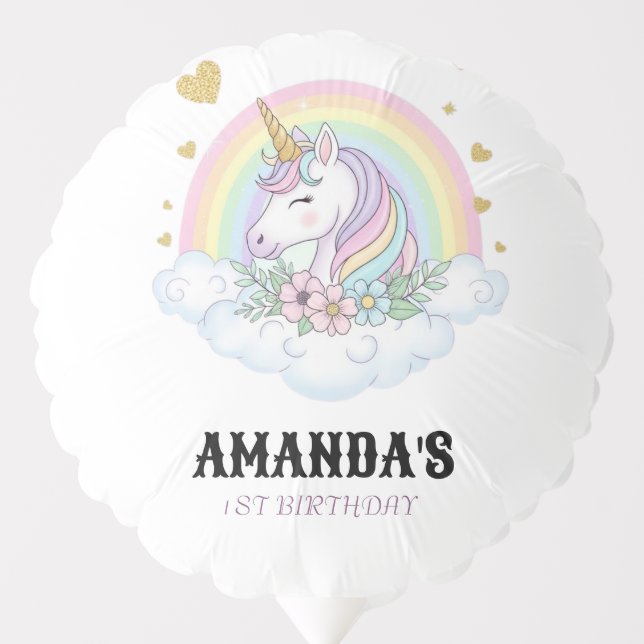 Magical Unicorn Rainbow 1st Birthday Balloon (Front)