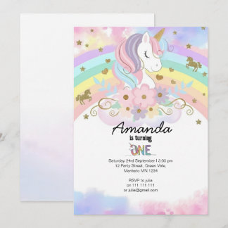 Magical Unicorn Rainbow 1st Birthday Invitation