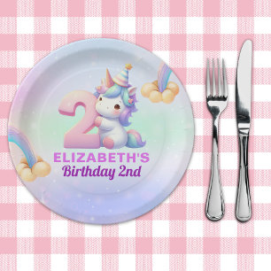 Magical Unicorn Rainbow 2nd Birthday Party Paper Plates
