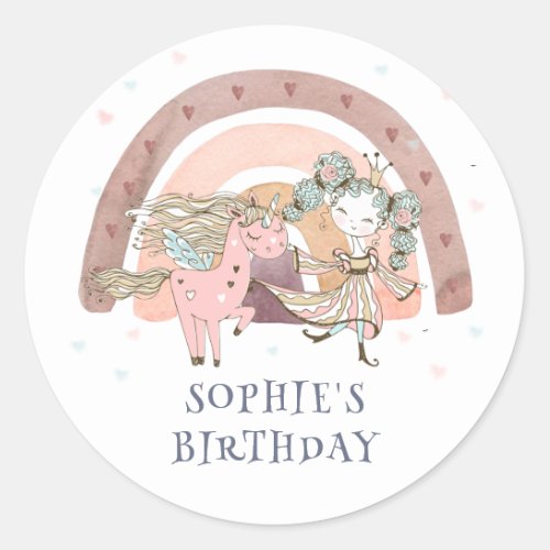 Magical Unicorn Rainbow 5th Birthday Party  Classic Round Sticker