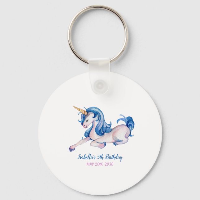 Magical Unicorn Rainbow 5th Birthday Party Keychain (Front)