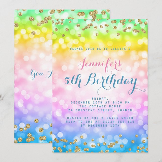 Magical Unicorn Rainbow Baby Kids Birthday Party Invitation (Front/Back)