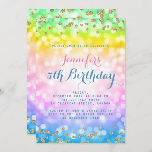 Magical Unicorn Rainbow Baby Kids Birthday Party Invitation
