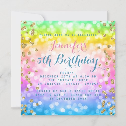 Magical Unicorn Rainbow Baby Kids Birthday Party Invitation
