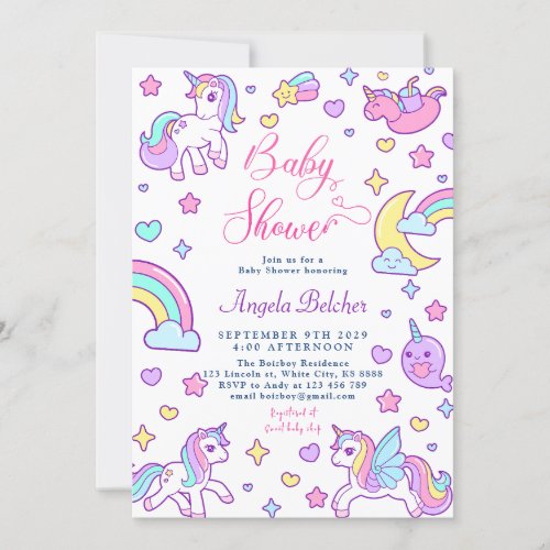 Magical Unicorn Rainbow Baby Shower Invitation