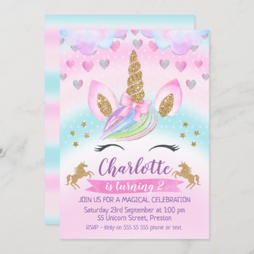 Magical Unicorn Rainbow  Birthday Invitation