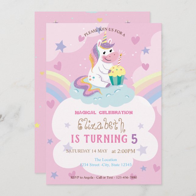Magical Unicorn Rainbow Birthday Invitation (Front/Back)