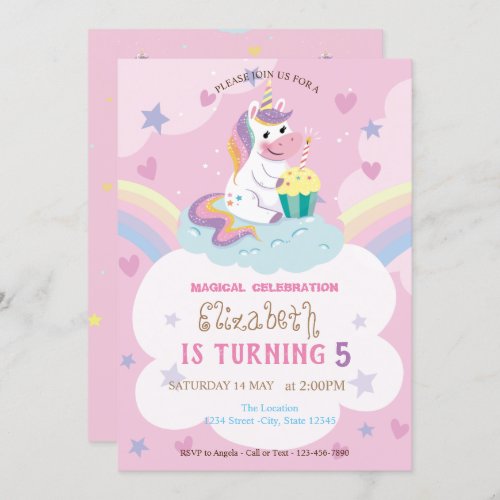 Magical Unicorn Rainbow Birthday Invitation