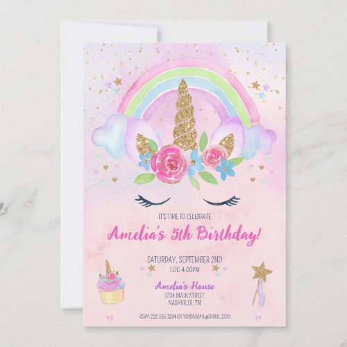 Magical Unicorn Rainbow Birthday Invitation