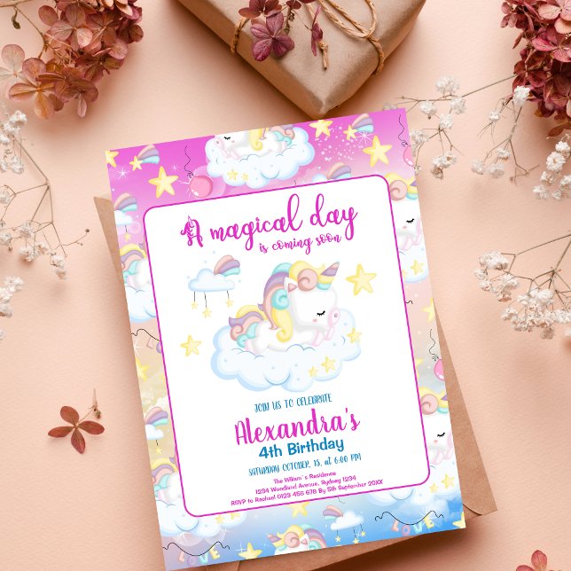 Magical Unicorn Rainbow Birthday Party Invitation (Creator Uploaded)