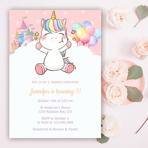 Magical Unicorn Rainbow Birthday Party Invitation