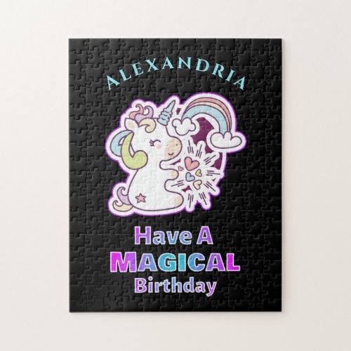 Magical Unicorn Rainbow Birthday Personalize Jigsaw Puzzle