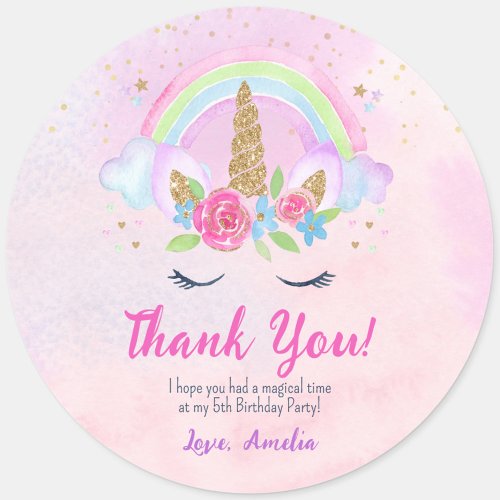 Magical Unicorn Rainbow Birthday Square Sticker