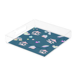 Magical Unicorn rainbow carousel pattern birthday Acrylic Tray