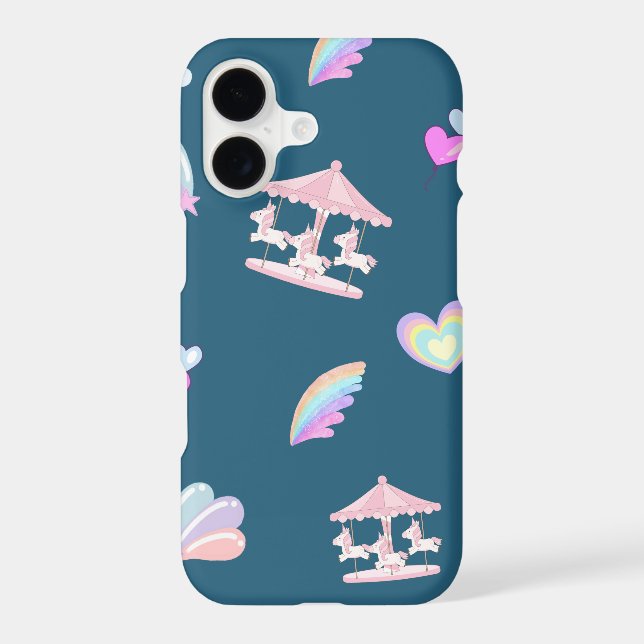 Magical Unicorn rainbow carousel pattern birthday  Iphone Case (Back)