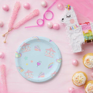 Magical Unicorn rainbow carousel pattern birthday  Paper Plates