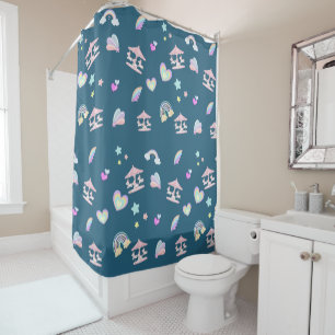 Magical Unicorn rainbow carousel pattern birthday  Shower Curtain