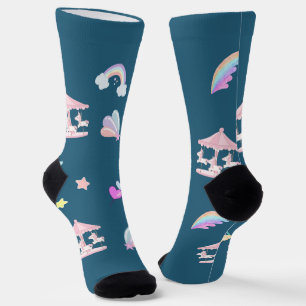 Magical Unicorn rainbow carousel pattern birthday Socks