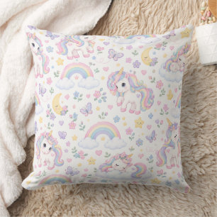 Magical Unicorn, Rainbow & Celestial Design Throw Pillow