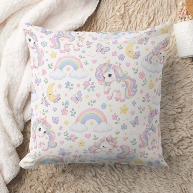 Magical Unicorn, Rainbow & Celestial Design Throw Pillow (Blanket)
