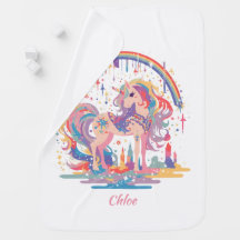 Magical Unicorn Rainbow Custom Name Baby Blanket