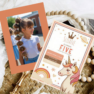 Magical Unicorn Rainbow Dreams 5th Birthday Girl Invitation