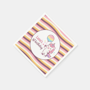 Magical Unicorn & Rainbow Girl 1st Birthday party Napkins