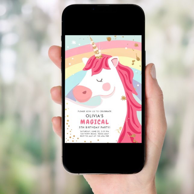 Magical Unicorn Rainbow Girl Birthday Invitation (Front Digital)