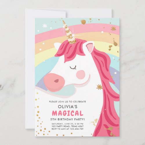 Magical Unicorn Rainbow Girl Birthday Invitation