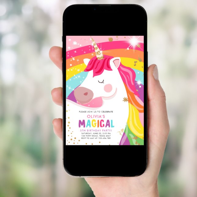 Magical Unicorn Rainbow Girl Birthday Invitation (Front Digital)