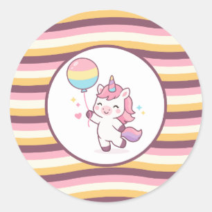 Magical Unicorn & Rainbow Girl Birthday party Classic Round Sticker