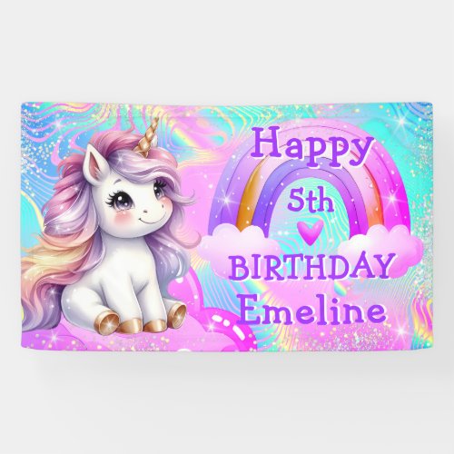 Magical Unicorn Rainbow Glitter Birthday Banner