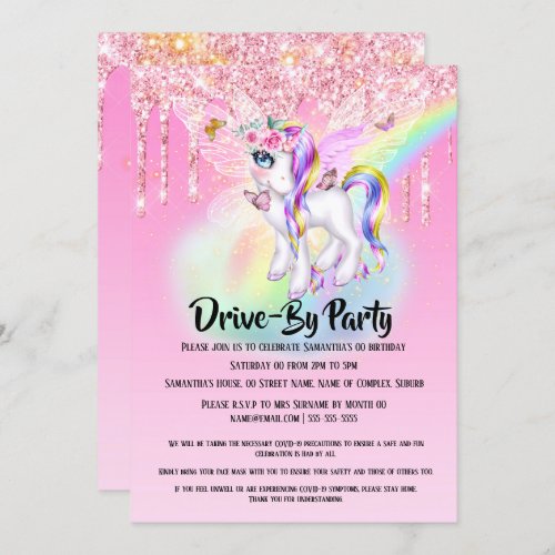 Magical unicorn rainbow glitter mythical party invitation