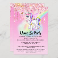 Magical unicorn rainbow glitter mythical party invitation