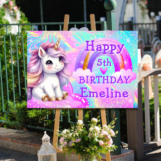 Magical Unicorn Rainbow Glitter & Stars Birthday Sign