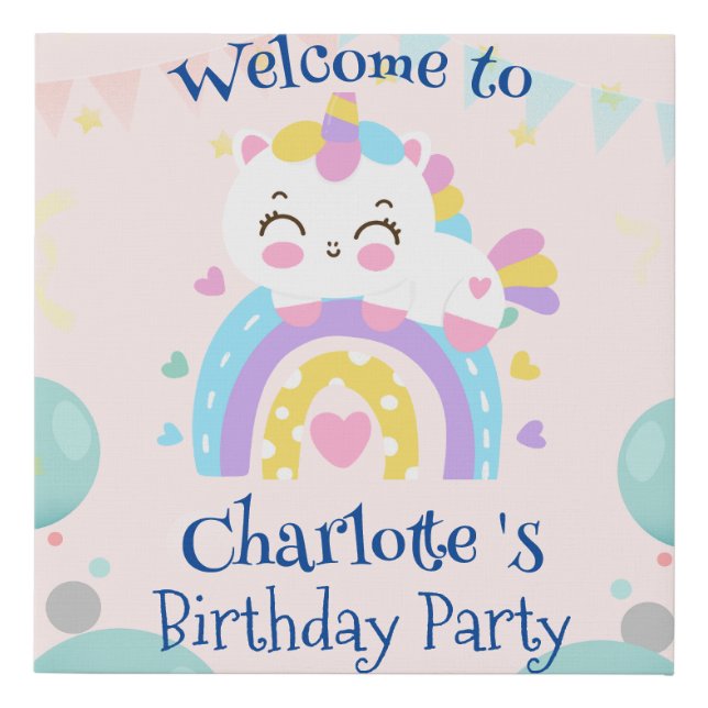 Magical Unicorn rainbow gradient  birthday party  Faux Canvas Print (Front)