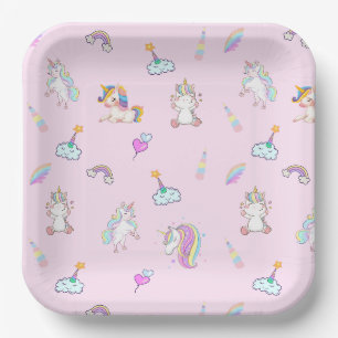 Magical Unicorn rainbow gradient birthday party Paper Plates